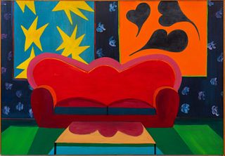 Gregg Dietrich "Sofa with Hearts & Strips" Oil