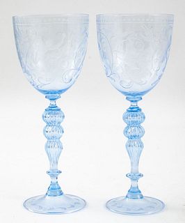 Italian Murano Blown & Wheel Etched Wine Glasses 2