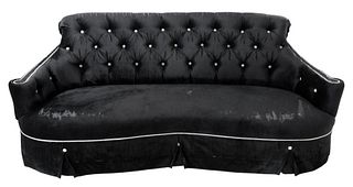 Modern Hollywood Regency Style Black Velvet Sofa