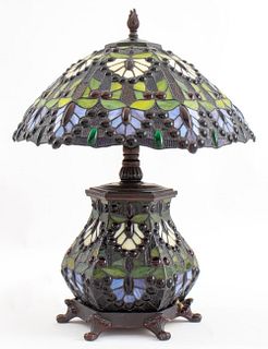 American Arts & Crafts Style Stained Glass Lamp