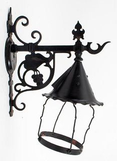 Medieval Revival Wrought Iron Wall Lantern