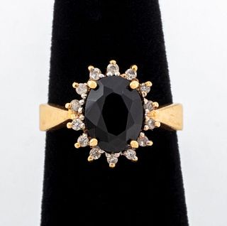 14K Yellow Gold Black Onyx Diamond Ring