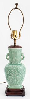 Chinese Celadon Vase Mounted as A Lamp