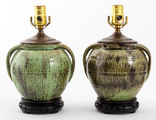 Chinese Flambe Glazed Vases Mounted as Lamps, Pair