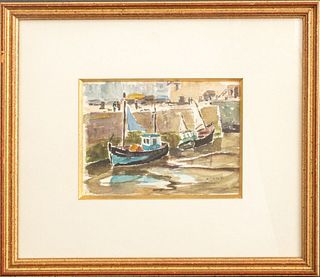 Quinette Boats on the River Watercolor on Paper