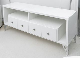 Hollywood Regency White Lacquered TV Stand