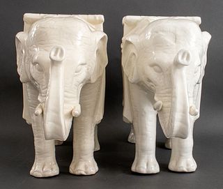 Chinese Elephant White Ceramic Plant Stand, 2