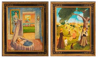 Claude Kaiser Naive Painting Oil on Board, 2