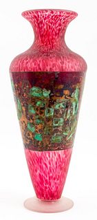 Signed Studio Art Glass Copper Mounted Vase