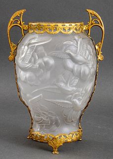 Czechoslovakian Art Deco Giltmetal & Glass Vase