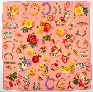 Gucci Pink Flower & Insect Silk Scarf