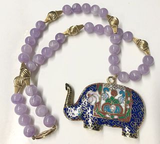 Asian Amethyst & Cloisonne Elephant Necklace