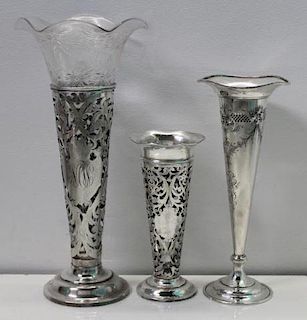 STERLING. Assorted Grouping of Trumpet Vases.