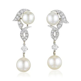 Pearl and Diamond Drop Earclips