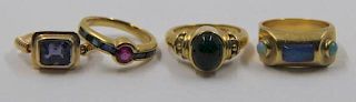JEWELRY. Jewelled Gold Ring Grouping.