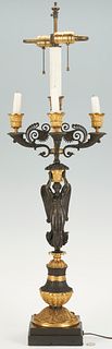Classical Gilt Bronze Figural Lamp and Candelabra