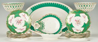16 European Porcelain Items w/ Green Borders