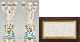 Pr. English Minton Figural Candelabra & Classical Bing & Grondahl Parian Plaque