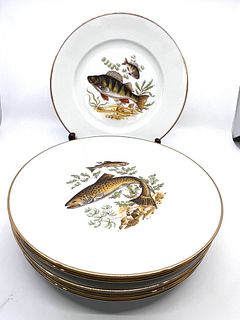 Set of six Bavarian china fish plates