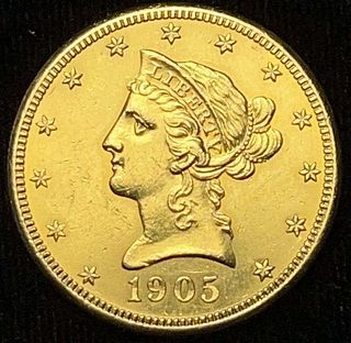 Last Minute! 1905-S Gold Liberty Head $10 MS63 Detail 