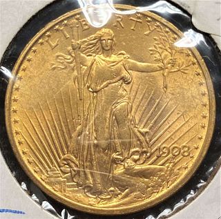 Last Minute! 1908 Gold $20 Saint Gaudens MS65