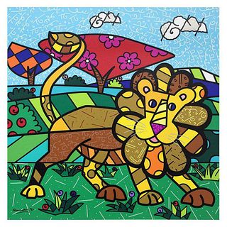Britto, "Leo" Hand Signed Limited Edition Giclee on Canvas; Authenticated.