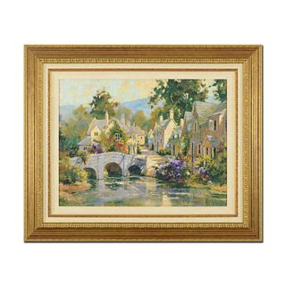 Marilyn Simandle, "Bridge in Cotswold" Framed Limited Edition on Canvas, Numbered 4/95 and Hand Signed with Letter of Authenticity.