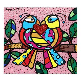 Britto, "Love Birds (Pink)" Hand Signed Limited Edition Giclee on Canvas; Authenticated