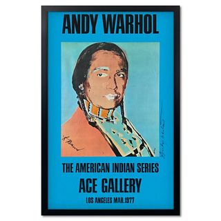 Andy Warhol (1928-1987), "The American Indian Series (Blue)" Framed Vintage Poster (35.5" x 51") from Ace Gallery, Hand Signed with Letter of Authenti