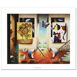 Miro and Sunflowers Limited Edition Giclee on Canvas by Ferjo, Numbered and Hand Signed by the Artist. Includes Certificate of Authenticity.
