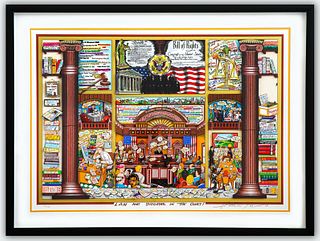 Charles Fazzino- 3D Construction Silkscreen Serigraph "Law and Disorder in the Court! (Yellow)"