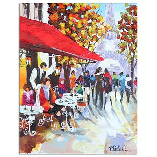 Yana Rafael "Happy Hour in France" Hand Signed Original Painting on Canvas with Letter of Authenticity.