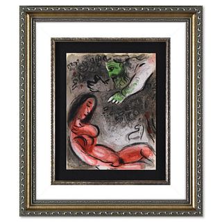 Marc Chagall (1887-1985), "Eve Incurs God's Displeasure" Framed Lithograph on Paper, with Letter of Authenticity.