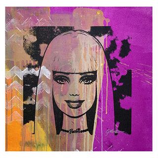 Gail Rodgers, "Barbie" Hand Signed Original Hand Pulled Silkscreen Mixed Media on Canvas with Letter of Authenticity.