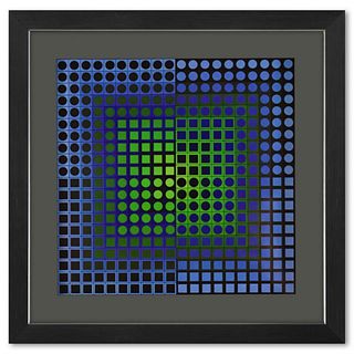 Victor Vasarely (1908-1997), "Zoeld de la sÃ©rie Folklore Planetaire" Framed 1971 Heliogravure Print with Letter of Authenticity