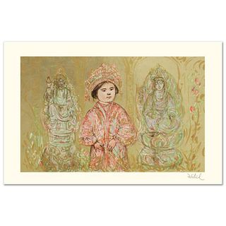 Willie and Two Quan Yins Limited Edition Lithograph by Edna Hibel (1917-2014), Numbered and Hand Signed with Certificate of Authenticity.