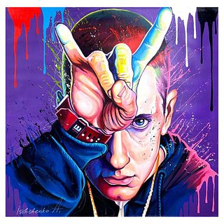 Alexander Ishchenko, "Eminem" Original Acrylic Painting on Canvas, Hand Signed with Letter Authenticity.