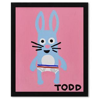 Todd Goldman, "Rabbit" Framed Original Acrylic Painting on Canvas, Hand Signed with Letter of Authenticity.