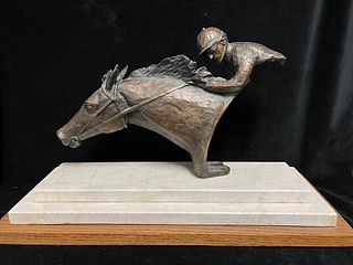 Bronze Horse and jockey on marble base