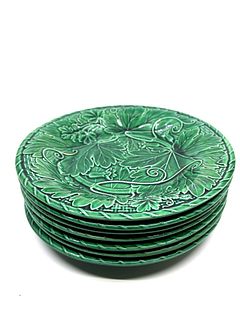 Set of seven Green Majolica Plates
