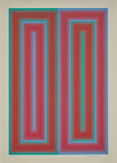Richard Anuszkiewicz (1930-2020), Untitled from the "Peach Portfolio," 1972, Screenprint in colors on paper, Sight: 39.25" H x 28.75" W