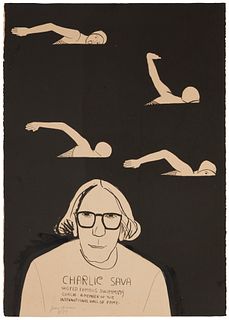Joan Brown (1938-1990), "Charlie Sava," 1974, Lithograph on paper, Image/Sheet: 30.125" H x 22.25" W