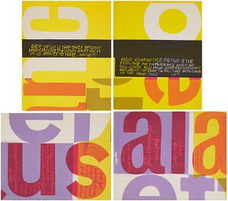 Mary (Sister) Corita Kent (1918-1986), Partial set of four screenprints in colors from "Words of Ugo Betti," 1965, together with the book; Each image/