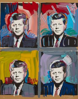 Peter Max (b.1937), "JFK - Four Portraits," 1989, Screenprint in colors on paper, Image/Sheet: 40" H x 32" W