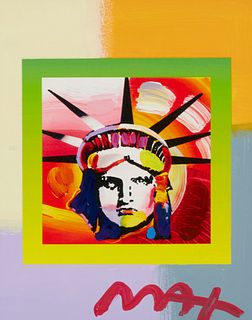 Peter Max (b.1937), "Liberty Head II," 2006, Mixed media with acrylic paint and color lithography on paper, Sight: 9.5" H x 7.5" W