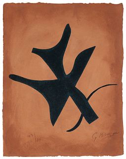 Georges Braque (1882-1963), "Oiseau Vert Sur Fond Brun," from "Si Je Mourais La-bas," 1962, Woodcut in colors on Japon paper, Image/Sheet: 19" H x 15.