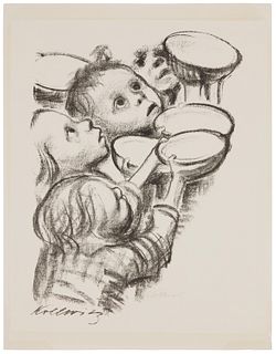 Kathe Kollwitz (1867-1945), "Deutschlands Kinder Hungert (Germany's Children are Starving)," 1923, Lithograph on copperplate paper, Plate: 17" H x 11.