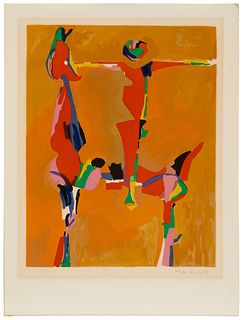 Marino Marini (1901-1980), "Idea del Cavaliere," 1971, Lithograph in colors on Arches paper, Image: 21.25" H x 16" W; Sheet: 27.25" H x 20" W