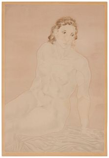 Leonard Tsuguharu Foujita (1886-1968), "Nu Assis," from "Femmes," 1930, Etching and aquatint in colors on paper, Plate: 23" H x 15.375" W; Sheet: 26.7