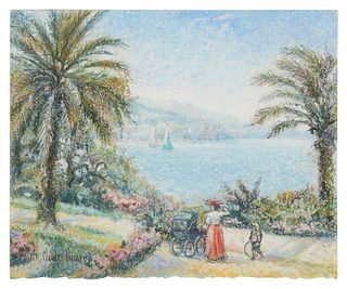 Claude Pissarro (b. 1935), "Jardine de Monte-Carlo," 1993, Pastel on thick paper, Image/Sheet: 8.75" H x 10.75" W